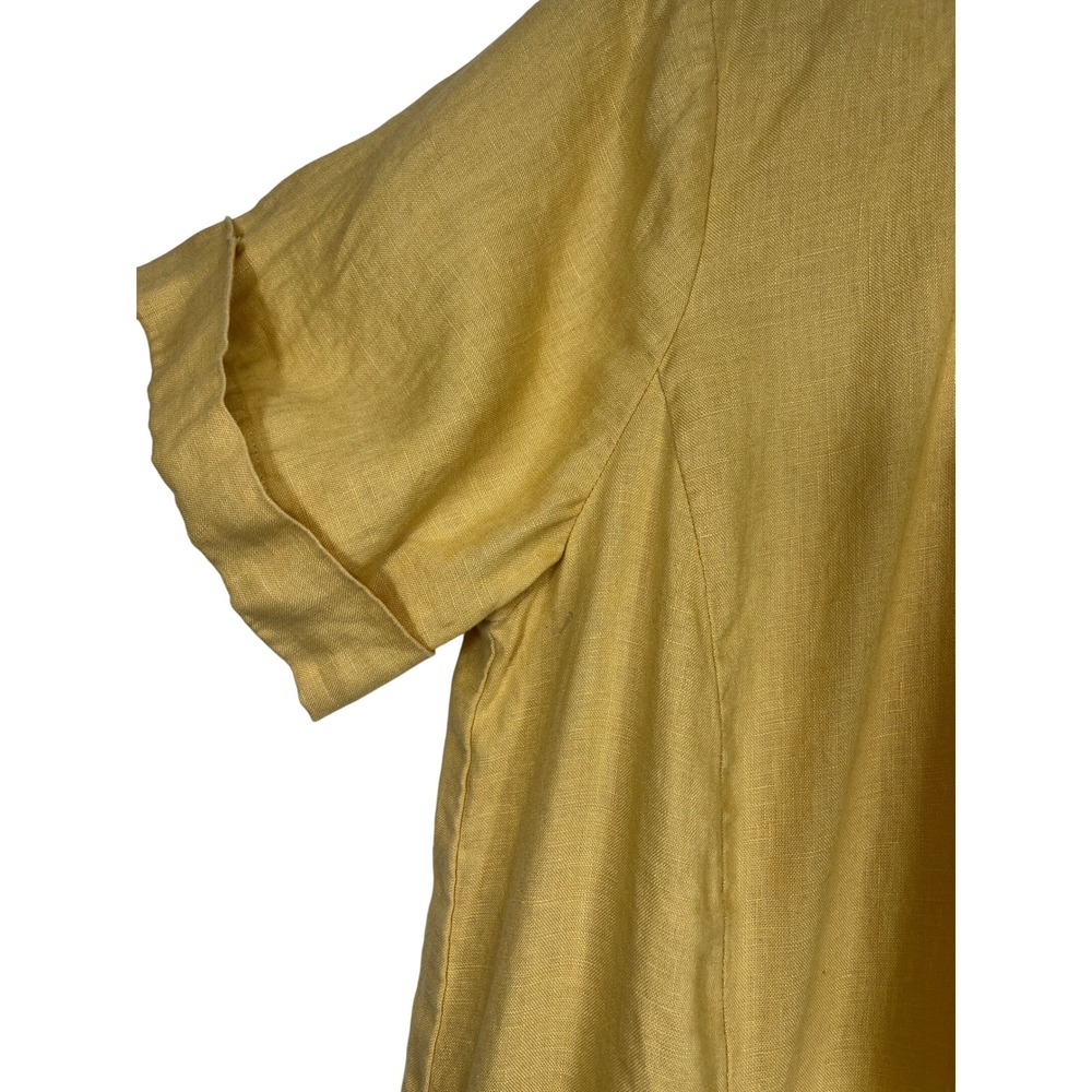 J.Jill Love Linen Mustard Yellow Short Sleeve Button Front Shirt Dress Medium - Picture 3 of 9
